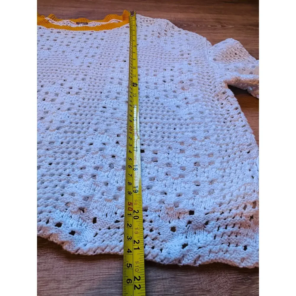 Free People Home Run Crochet Sweater White Yellow Boho Cotton M